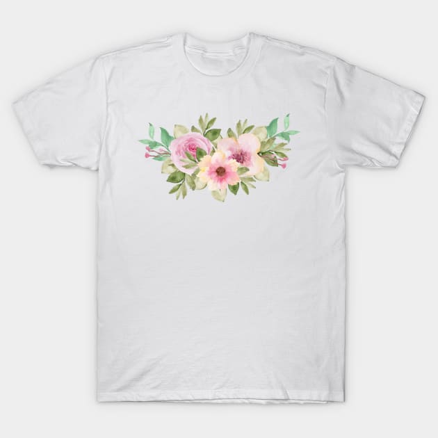 PINK YELLOW THREE FLOWERS WATERCOLOR T-Shirt by SectorG91